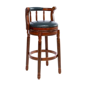Draaibare barkruk – Blauwe leren zitting – Walnootkleur 54,8×54,8x66cm Draaibare barkruk – Blauwe leren zitting – Walnootkleur 54,8×54,8x66cm