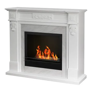 Cheminée bioéthanol cheminée TRUMAN effet marbre blanc L121 x P38 x H108