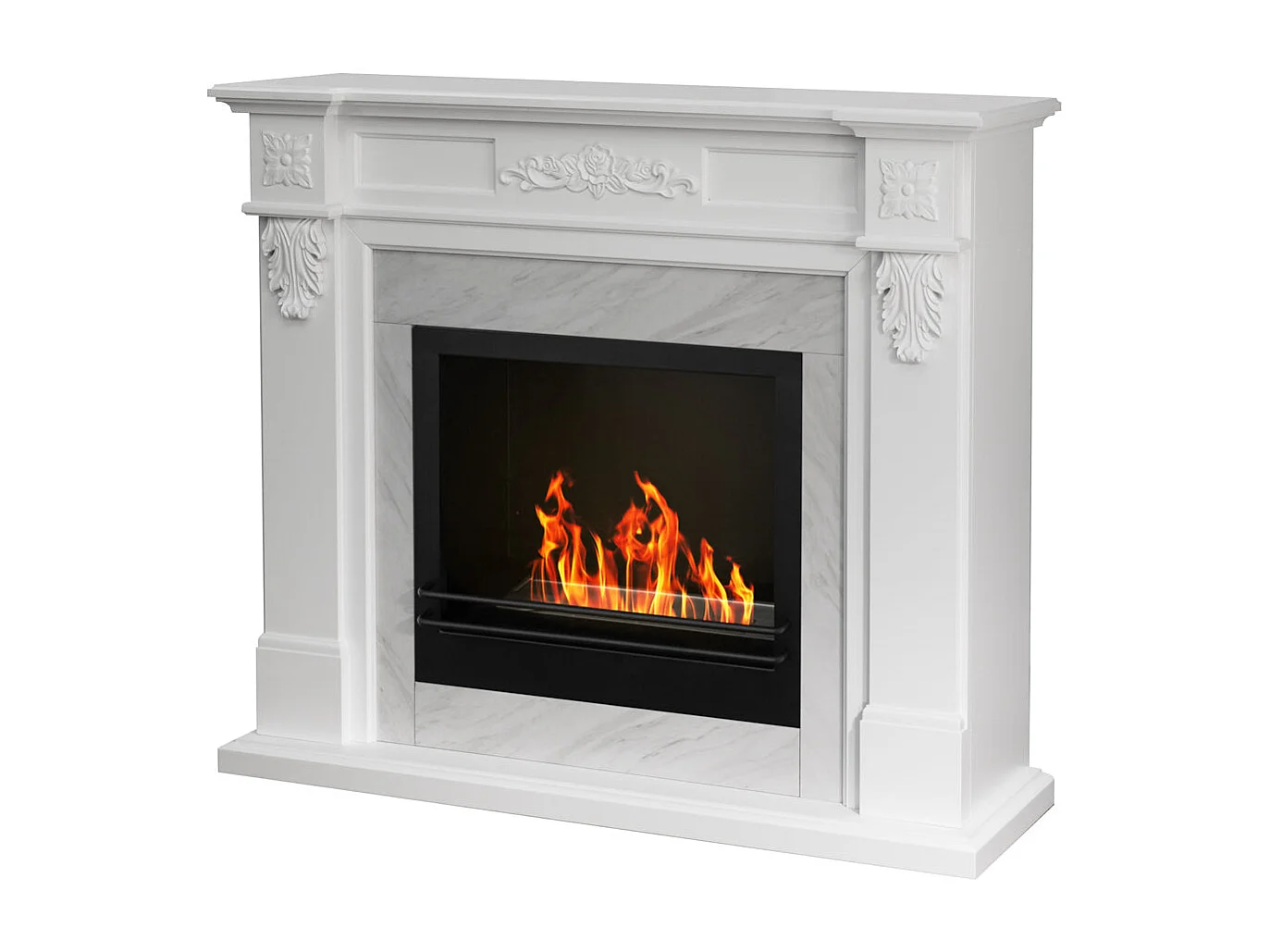 Cheminée bioéthanol cheminée TRUMAN effet marbre blanc L121 x P38 x H108