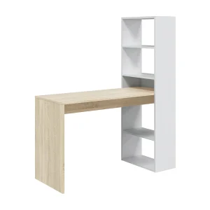 Dmora Bureau Denton 53x120x144h cm Mat Wit Modulair 5 Planken, met Boekenkast Dmora Bureau Denton 53x120x144h cm Mat Wit Modulair 5 Planken, met Boekenkast
