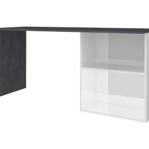 Dmait bureau, Lineair PC-bureau, Multifunctionele kantoortafel, Ruimtebesparend bureau, 100% Made in Italy, 110x50h75 cm, Glanzend wit en leisteen