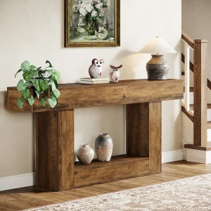 Consoletafel van 160 cm lang, entreetafel met 2 niveaus, salontafel met opbergruimte Consoletafel van 160 cm lang, entreetafel met 2 niveaus, salontafel met opbergruimte