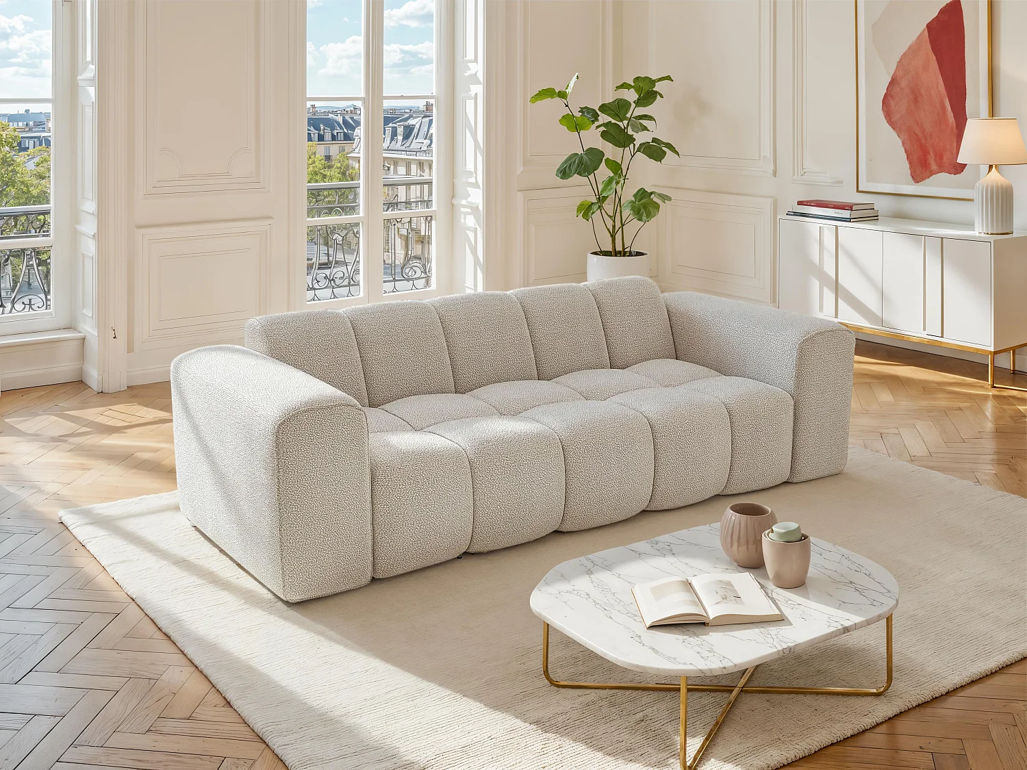 3-zitsbank in beige chenille stof CALESO van Maison Céphy