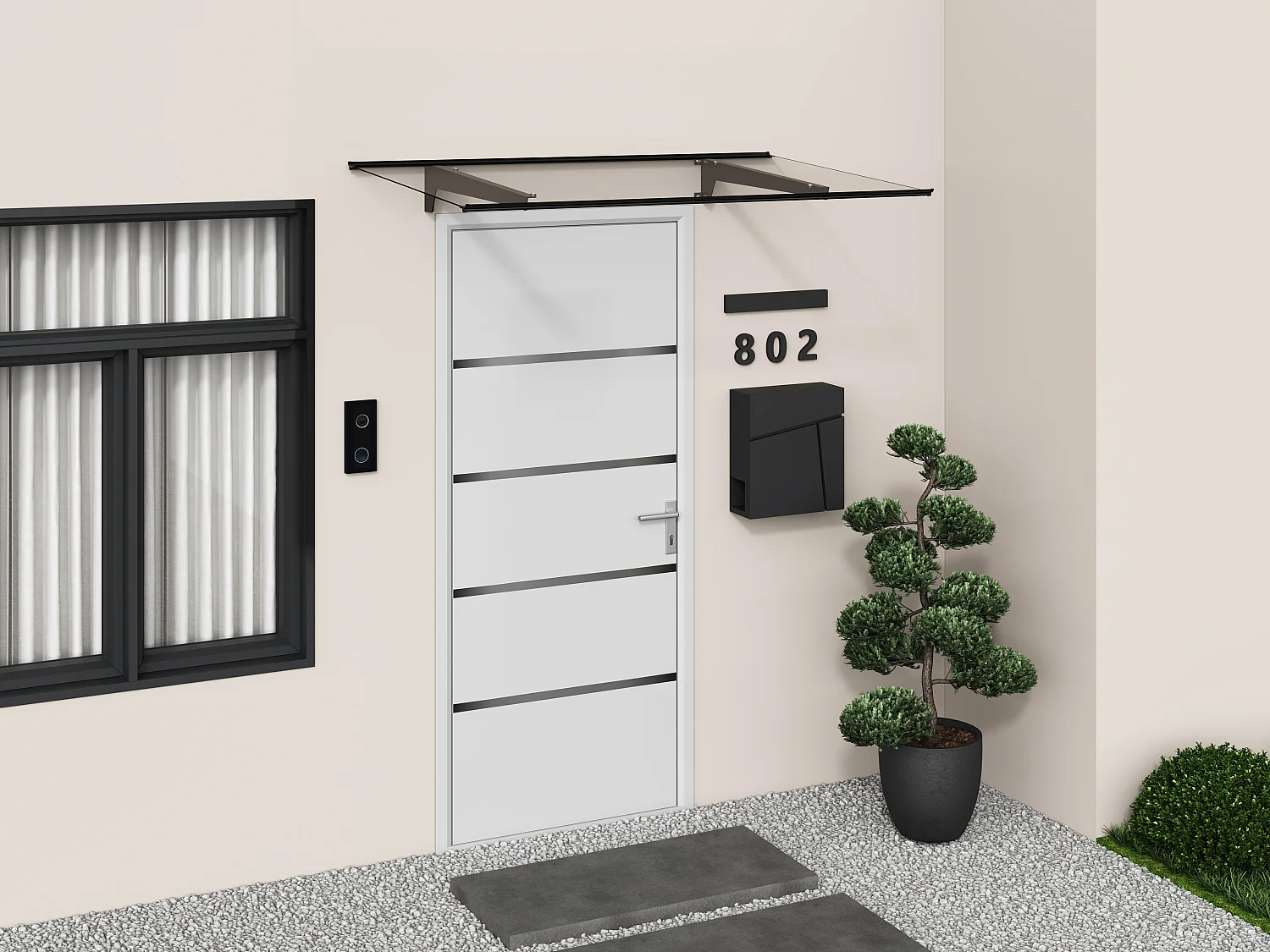 Aluminium deurluifel L150 x b90 cm schuin zwart - DALEPO