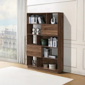 Boekenkast met 2 deuren en 8 vakken – Donker naturel – CEVANIA Boekenkast met 2 deuren en 8 vakken – Donker naturel – CEVANIA