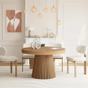 Uitschuifbare eettafel voor 4 tot 6 personen eikenfineer – Naturel – CARMIZA