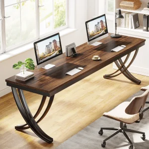 Computerbureau, laptoptafel, dubbel lang bureau voor thuiskantoor, slaapkamer, rustiek bruin Computerbureau, laptoptafel, dubbel lang bureau voor thuiskantoor, slaapkamer, rustiek bruin