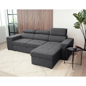 Slaapbank 3 zitplaatsen Donkergrijs avec chaise longue omkeerbaar rechts/linksche – verstelbare hoofdsteunen – 2 Poufs (263 x 127 x 96 cm) – JOHN Slaapbank 3 zitplaatsen Donkergrijs avec chaise longue omkeerbaar rechts/linksche – verstelbare hoofdsteunen – 2 Poufs (263 x 127 x 96 cm) – JOHN