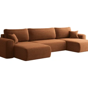 CAPRI U hoekbank met slaapfunctie, voor de woonkamer, baksteenrood