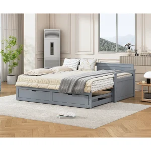 Daybed 90 (180) x 190cm met 2 lades – Multifunctioneel 2-in-1 houten bed – Grijs
