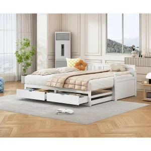 Daybed 90 (180) x 190cm met 2 lades – Multifunctioneel 2-in-1 houten bed – Wit