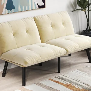 Convertibele Bank – 2-Zitsbank – Clic-Clac Bank – 160 cm (Bed 160×102 cm) – Grijs Fluweel – Voor Woonkamer, Kantoor of Logeerkamer Convertibele Bank – 2-Zitsbank – Clic-Clac Bank – 160 cm (Bed 160×102 cm) – Grijs Fluweel – Voor Woonkamer, Kantoor of Logeerkamer