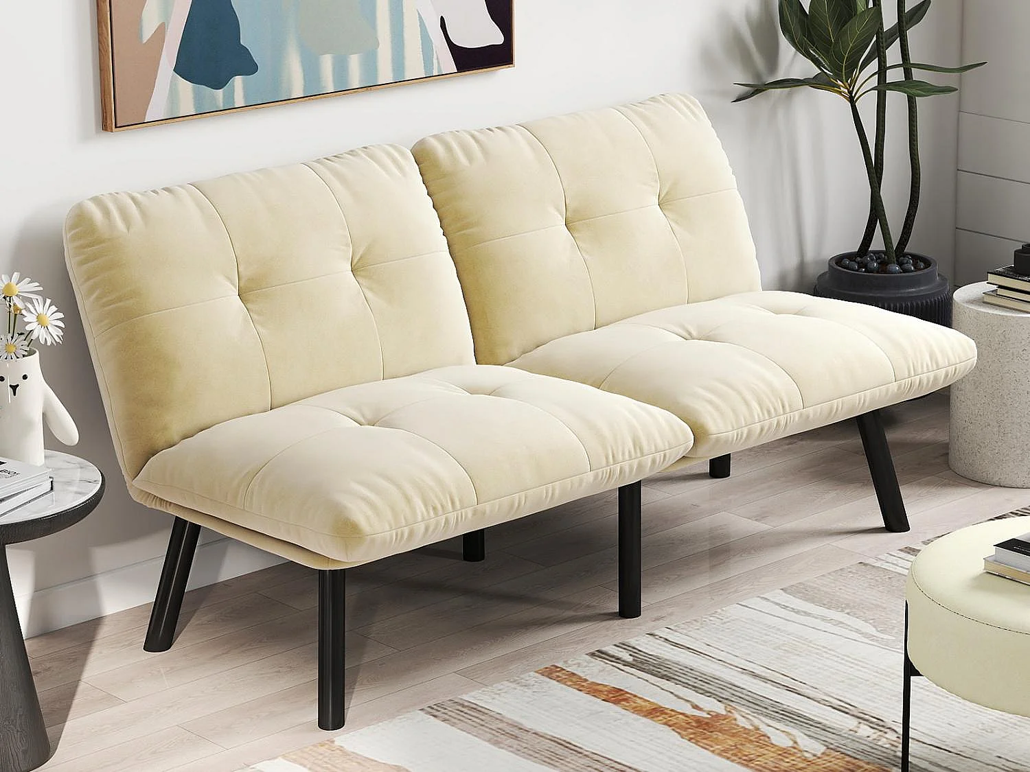Convertibele Bank - 2-Zitsbank - Clic-Clac Bank - 160 cm (Bed 160x102 cm) - Grijs Fluweel - Voor Woonkamer, Kantoor of Logeerkamer