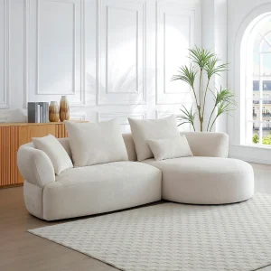 Rechte hoekbank in beige chenille stof CUSAVA van Maison Céphy Rechte hoekbank in beige chenille stof CUSAVA van Maison Céphy