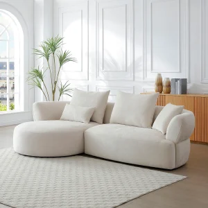 Linkerhoekbank in beige chenille stof CUSAVA van Maison Céphy Linkerhoekbank in beige chenille stof CUSAVA van Maison Céphy