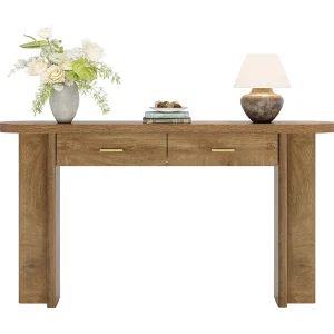 Consoletafel met 2 lades, 160 cm, ovaal gebogen entreetafel met opbergruimte