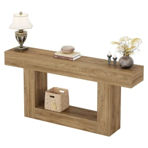 Consoletafel 160 cm, boerderijtafel met 2 niveaus, entreetafel, salontafel achter banktafel