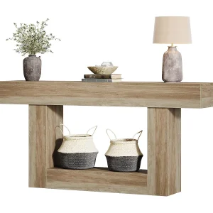 Consoletafel 160 cm, boerderij, 2-laags entreetafel, salontafel achter banktafel, grijs