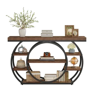 Consoletafel van 120 cm, industriële entreetafel met 5 niveaus en metalen frame Consoletafel van 120 cm, industriële entreetafel met 5 niveaus en metalen frame