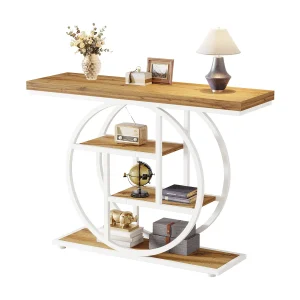 Consoletafel van 105 cm, industriële salontafel met 4 lagen, entreetafel met ronde voet Consoletafel van 105 cm, industriële salontafel met 4 lagen, entreetafel met ronde voet