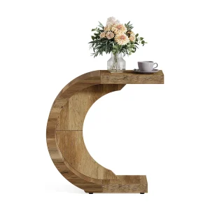 C-vormige bijzettafel, salontafel voor bank, fauteuil, woonkamer, slaapkamer of kleine ruimte, rustiek bruin C-vormige bijzettafel, salontafel voor bank, fauteuil, woonkamer, slaapkamer of kleine ruimte, rustiek bruin