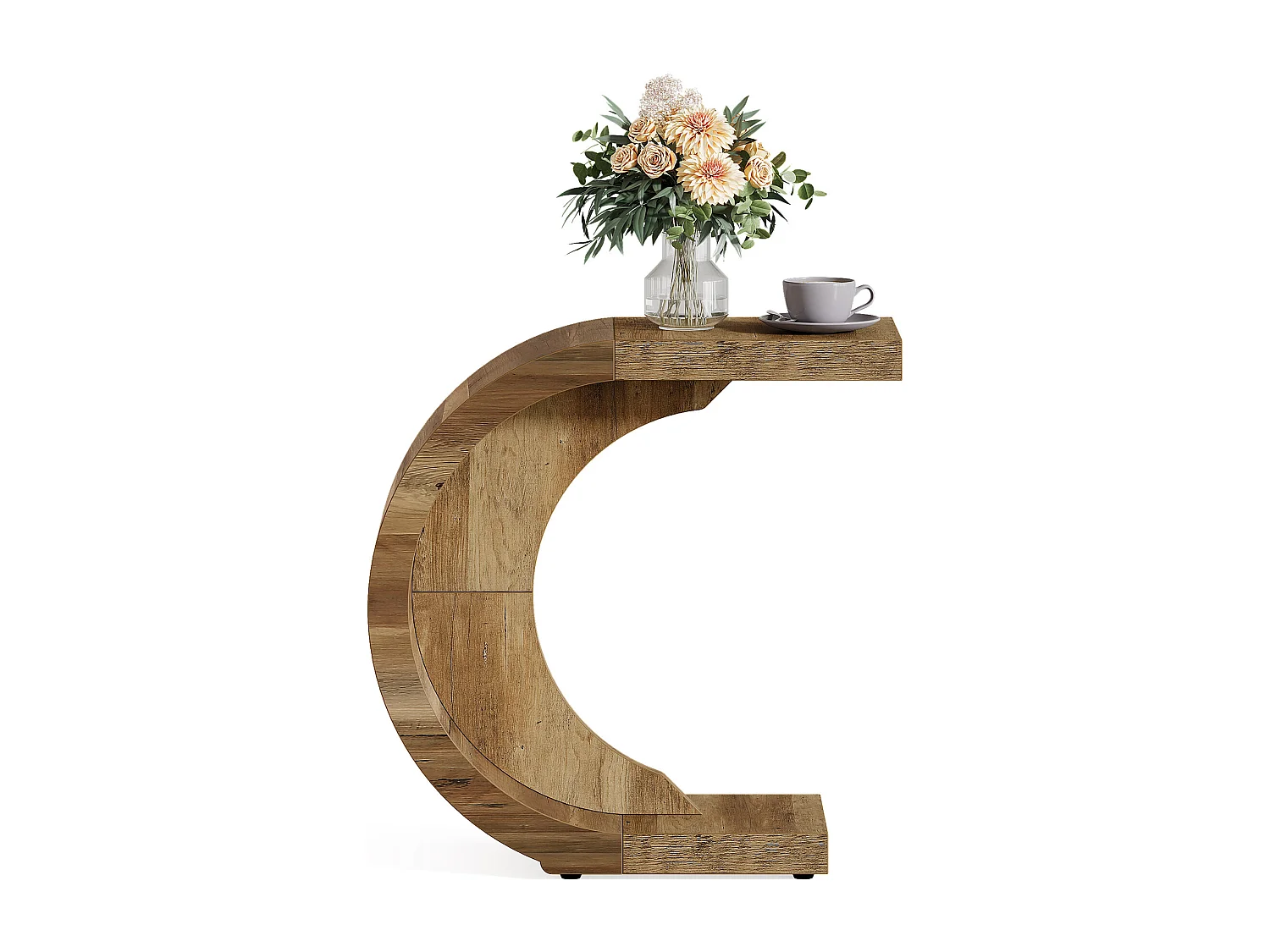 C-vormige bijzettafel, salontafel voor bank, fauteuil, woonkamer, slaapkamer of kleine ruimte, rustiek bruin
