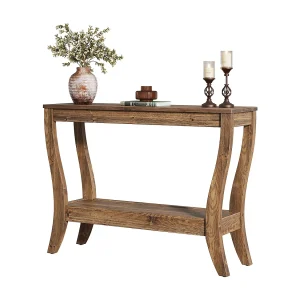 Consoletafel van massief hout met opbergruimte, 105 cm, landelijke haltafel met plank