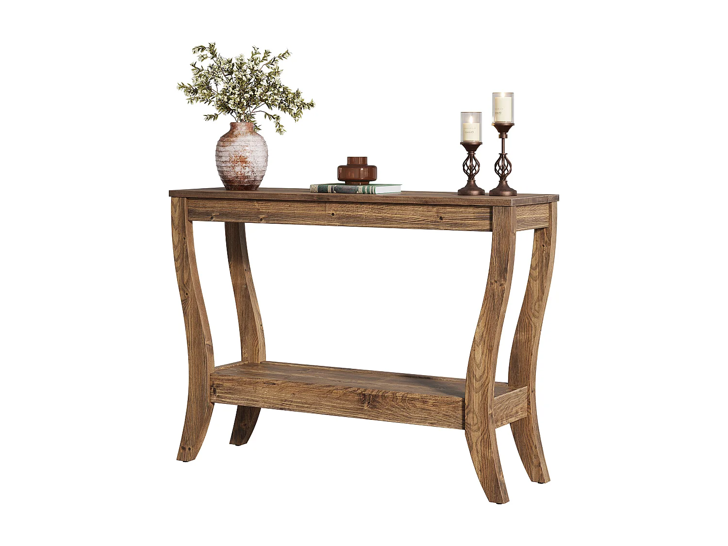 Consoletafel van massief hout met opbergruimte, 105 cm, landelijke haltafel met plank