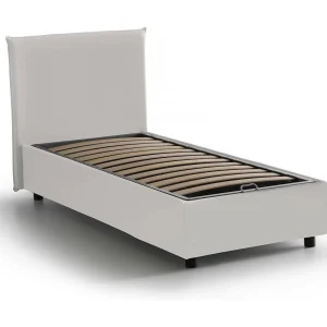 Talamo Italia Eenpersoonsbed Cartisia Wit met Opslag, Matrasmaat 80×200 cm, Bekleed Made in Italy