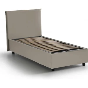 Talamo Italia Eenpersoonsbed Cartisia Grijs Toorts Opbergvak Matrasmaat 80×200 cm, Gestoffeerd Made in Italy