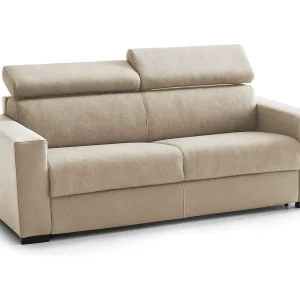 Dfrar vaste bank, 3-zitsbank, 100% Made in Italy, Woonkamerbank, in gewatteerde stof, met verstelbare hoofdsteunen en standaard armleuningen, 220x95h85 cm, Beige