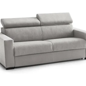 Dfrar vaste bank, 3-zitsbank, 100% Made in Italy, Woonkamerbank, in gewatteerde stof, met verstelbare hoofdsteunen en standaard armleuningen, 220x95h85 cm, Grijs
