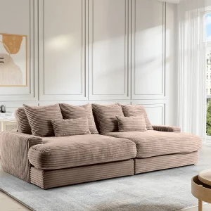 4-zitsbank met diepzit in ribfluweel met dikke ribbels, taupe CALAZO 4-zitsbank met diepzit in ribfluweel met dikke ribbels, taupe CALAZO