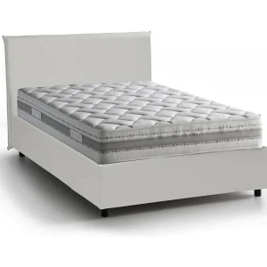 Dacem tweepersoonsbed, Opbergbed met bekleding van eco-leer, 100% Made in Italy, Opening aan de voorzijde, inclusief matras van 120×190 cm, Wit
