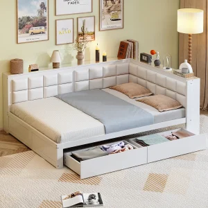 Dagbed 140×200 cm Dagbed van 140×200 cm – met 2 opberglades en lattenbodem – wit – matras niet inbegrepen
