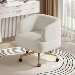 Draaibare loungestoel – 71 x 60 x 71 cm – met 5 wielen – 360° draaibaar – chenille – beige