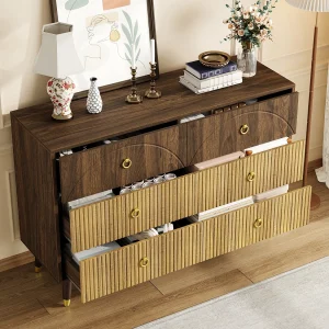 Commode met 6 lades – Donker en naturel hout, 20 x 40 x 81 cm