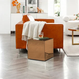Bijzettafel met rookglas en MDF – Bruin – CUBIX Bijzettafel met rookglas en MDF – Bruin – CUBIX