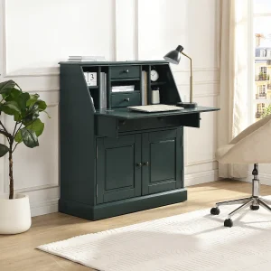 Secretaire in grenen en MDF met opbergruimte donkergroen – CLEORE Secretaire in grenen en MDF met opbergruimte donkergroen – CLEORE