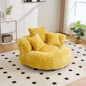 Corduroy poef – Met 3 kussens – Mosterdgeel