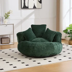Corduroy poef – Inclusief 3 kussens – Smaragdgroen