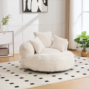 Corduroy poef – Inclusief 3 kussens – Beige