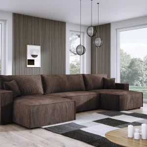DomoHome XXL U-vormige hoekbank met bed 330x130cm, zachte kussens, commode, bekleding hoge kwaliteit, brons, 377x143x83cm DomoHome XXL U-vormige hoekbank met bed 330x130cm, zachte kussens, commode, bekleding hoge kwaliteit, brons, 377x143x83cm
