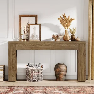 Consoletafel van 150 cm voor de woonkamer, landelijke haltafel met verticale spijlenpoten Consoletafel van 150 cm voor de woonkamer, landelijke haltafel met verticale spijlenpoten