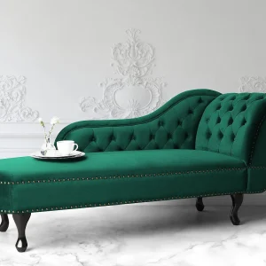 Chaise longue fluweel groen rechtszijdig NIMES Chaise longue fluweel groen rechtszijdig NIMES