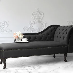 Chaise longue fluweel zwart rechtszijdig NIMES