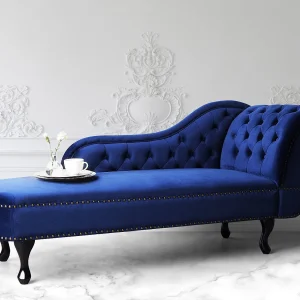 Chaise longue fluweel blauw rechtszijdig NIMES Chaise longue fluweel blauw rechtszijdig NIMES