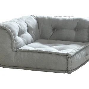 Grijze hoekfauteuil in stof met gecapitonneerde afwerking DIROLA Grijze hoekfauteuil in stof met gecapitonneerde afwerking DIROLA