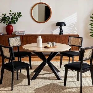 Set van 2 fluwelen stoelen, rotaneffect en rubberwood – Zwart – CALENYA