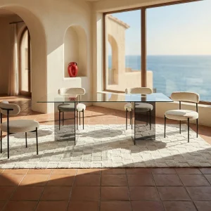 Eettafel voor 8 personen van gehard glas – Transparant en antraciet – BYLENA Eettafel voor 8 personen van gehard glas – Transparant en antraciet – BYLENA